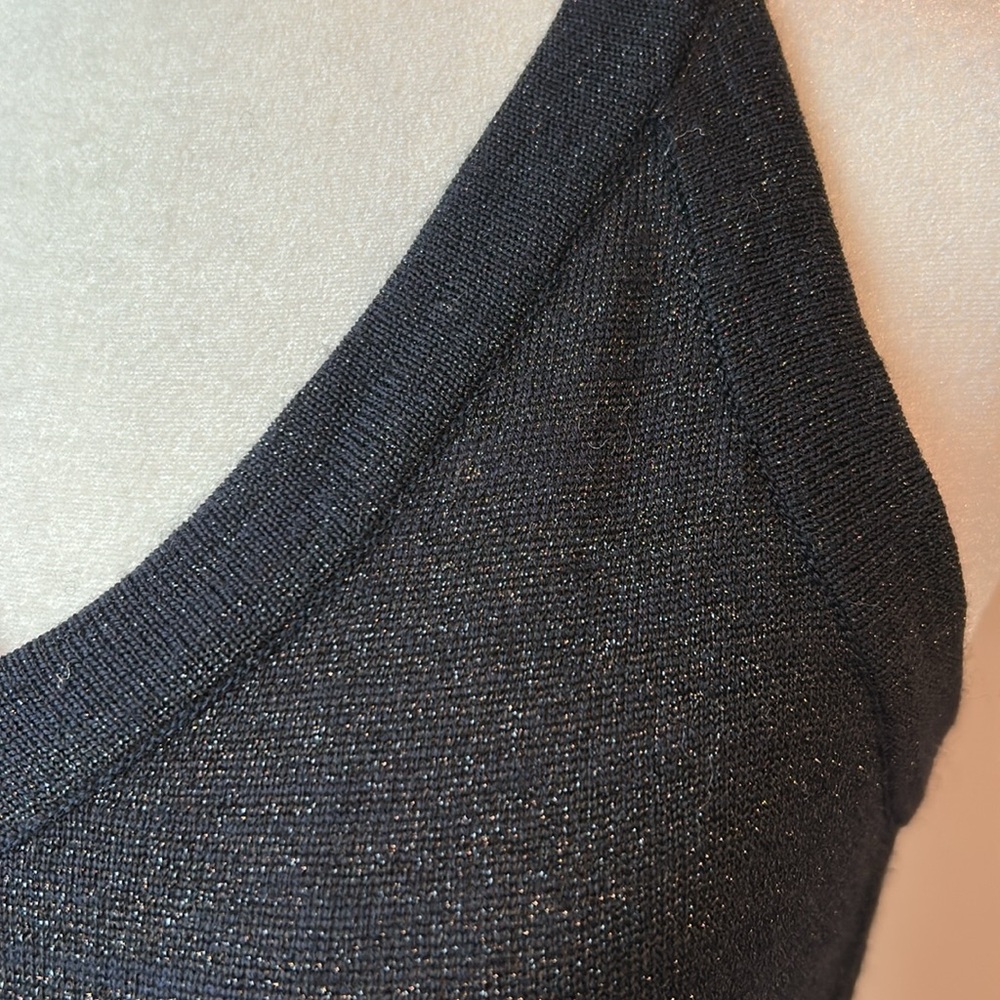 Vintage Black Wool Blend Metallic Double V Neck Tank Maxi Dress Defined Waist S - Picture 5 of 9